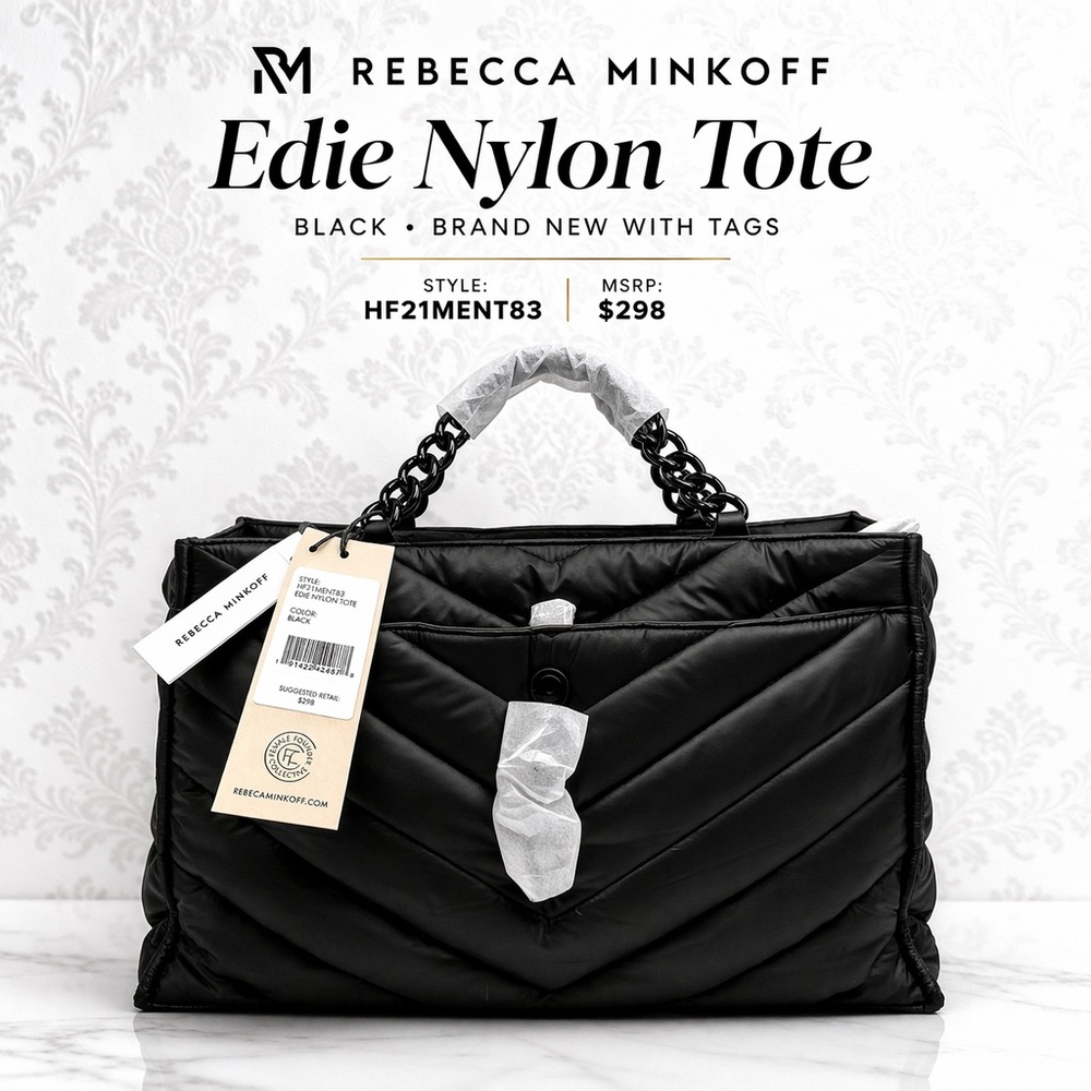 Rebecca Minkoff Edie Nylon Tote Black NWT Quilted Chain MSRP $298